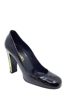 CL Patent Leather Metal Logo Heel Pumps Size 7.5