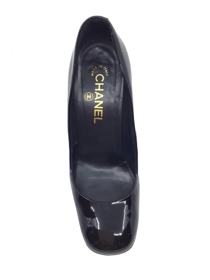 CL Patent Leather Metal Logo Heel Pumps Size 7.5