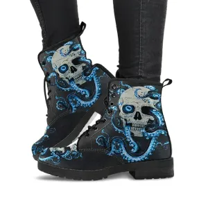 Combat Boots for Women - Skull With Octopus Tentacles Women's Handcrafted Premium Boots V2