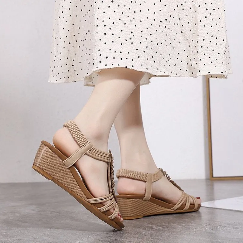 Cuzcare Arch Support Sandals Women Woody Design Rhinestones Open Toe Wedge Summer Beach Trendy