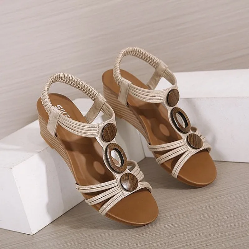 Cuzcare Arch Support Sandals Women Woody Design Rhinestones Open Toe Wedge Summer Beach Trendy