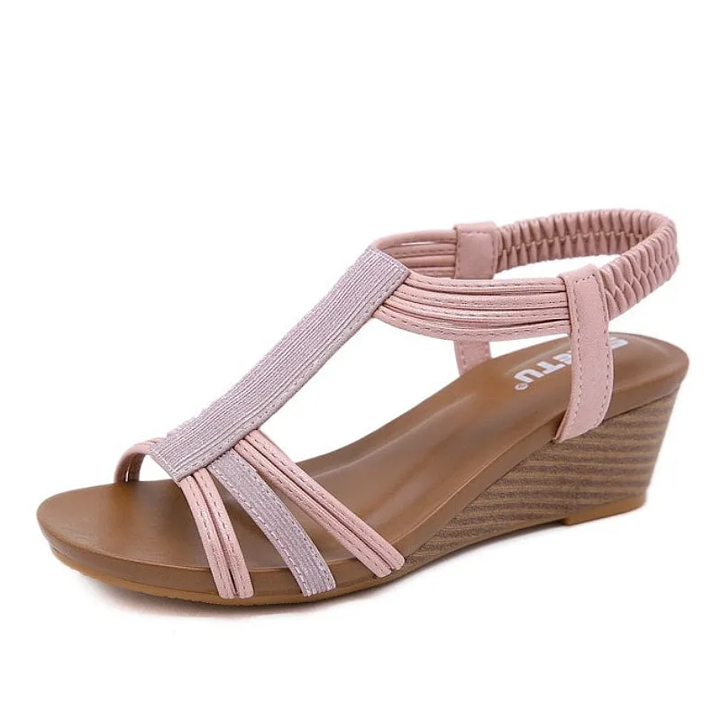 Cuzcare Arch Support Sandals Women Woody Design Rhinestones Open Toe Wedge Summer Beach Trendy