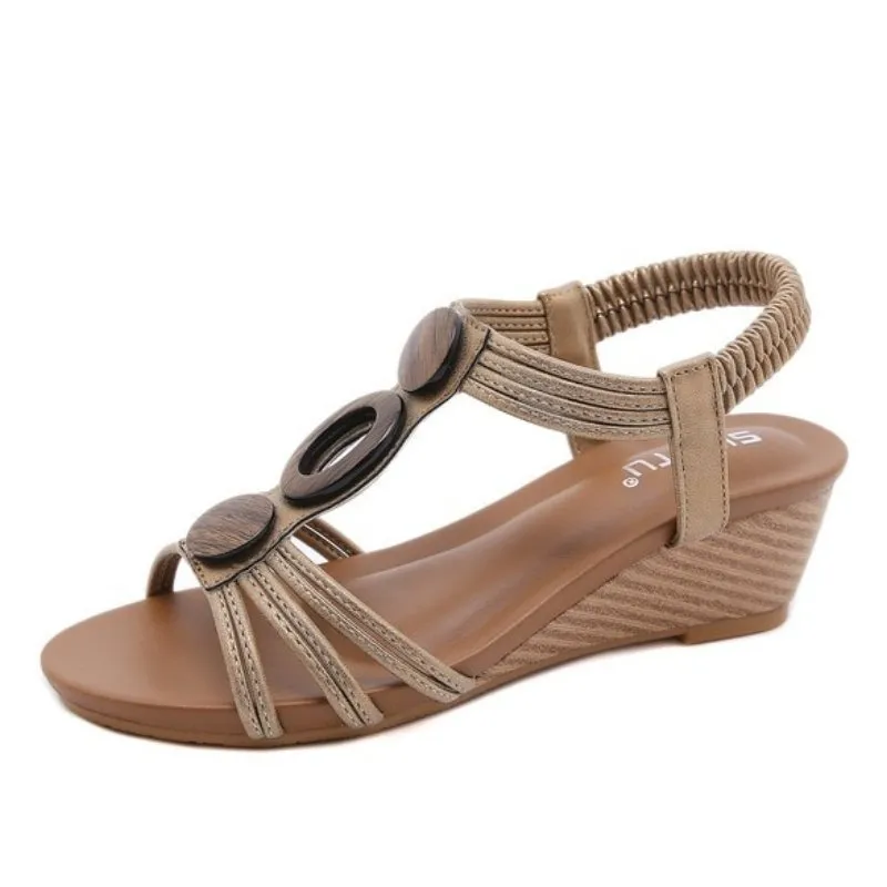 Cuzcare Arch Support Sandals Women Woody Design Rhinestones Open Toe Wedge Summer Beach Trendy