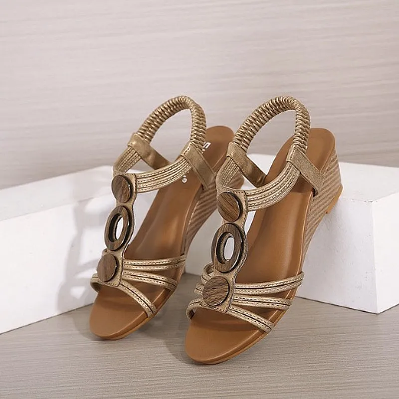 Cuzcare Arch Support Sandals Women Woody Design Rhinestones Open Toe Wedge Summer Beach Trendy