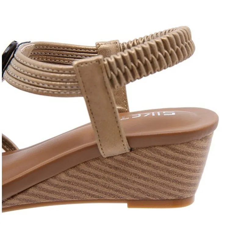 Cuzcare Arch Support Sandals Women Woody Design Rhinestones Open Toe Wedge Summer Beach Trendy