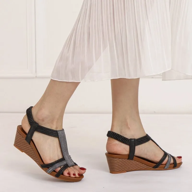 Cuzcare Arch Support Sandals Women Woody Design Rhinestones Open Toe Wedge Summer Beach Trendy