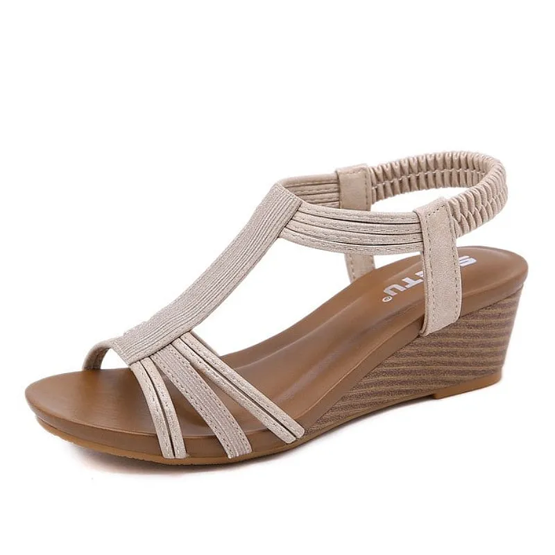 Cuzcare Arch Support Sandals Women Woody Design Rhinestones Open Toe Wedge Summer Beach Trendy