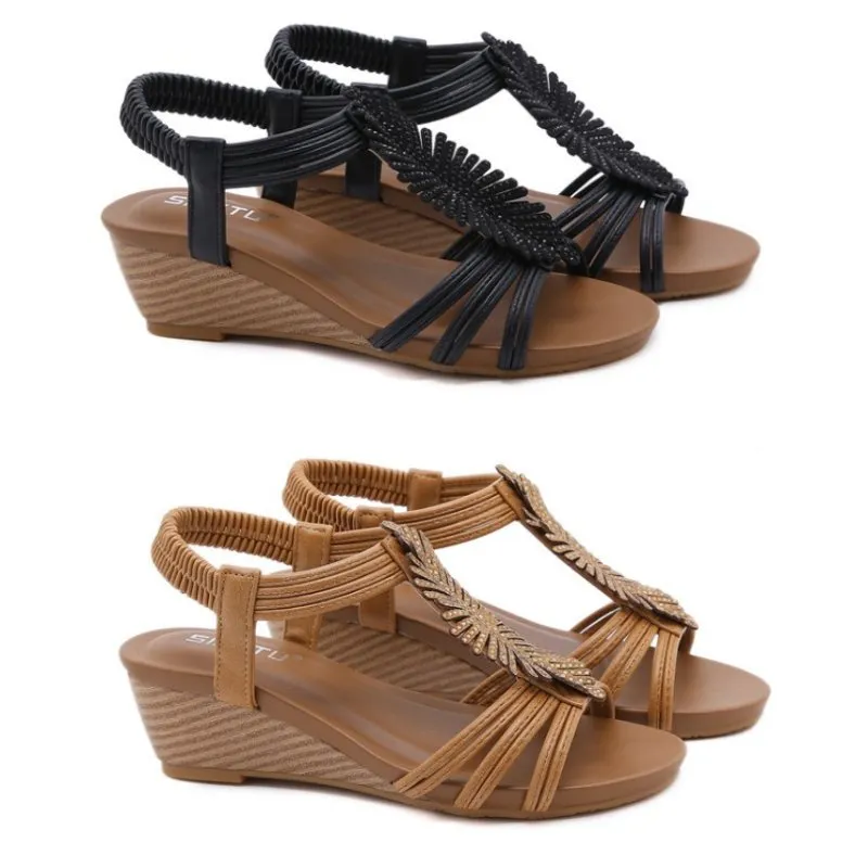 Cuzcare Arch Support Sandals Women Woody Design Rhinestones Open Toe Wedge Summer Beach Trendy