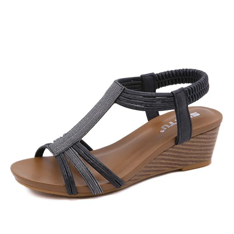 Cuzcare Arch Support Sandals Women Woody Design Rhinestones Open Toe Wedge Summer Beach Trendy