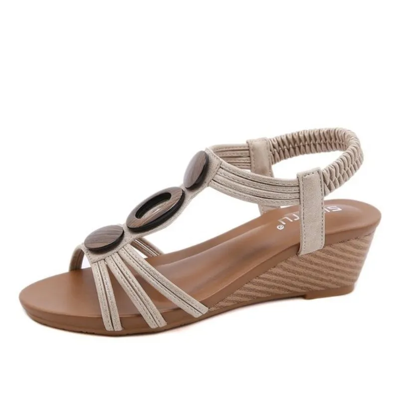 Cuzcare Arch Support Sandals Women Woody Design Rhinestones Open Toe Wedge Summer Beach Trendy