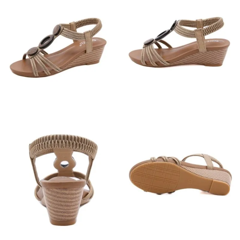 Cuzcare Arch Support Sandals Women Woody Design Rhinestones Open Toe Wedge Summer Beach Trendy