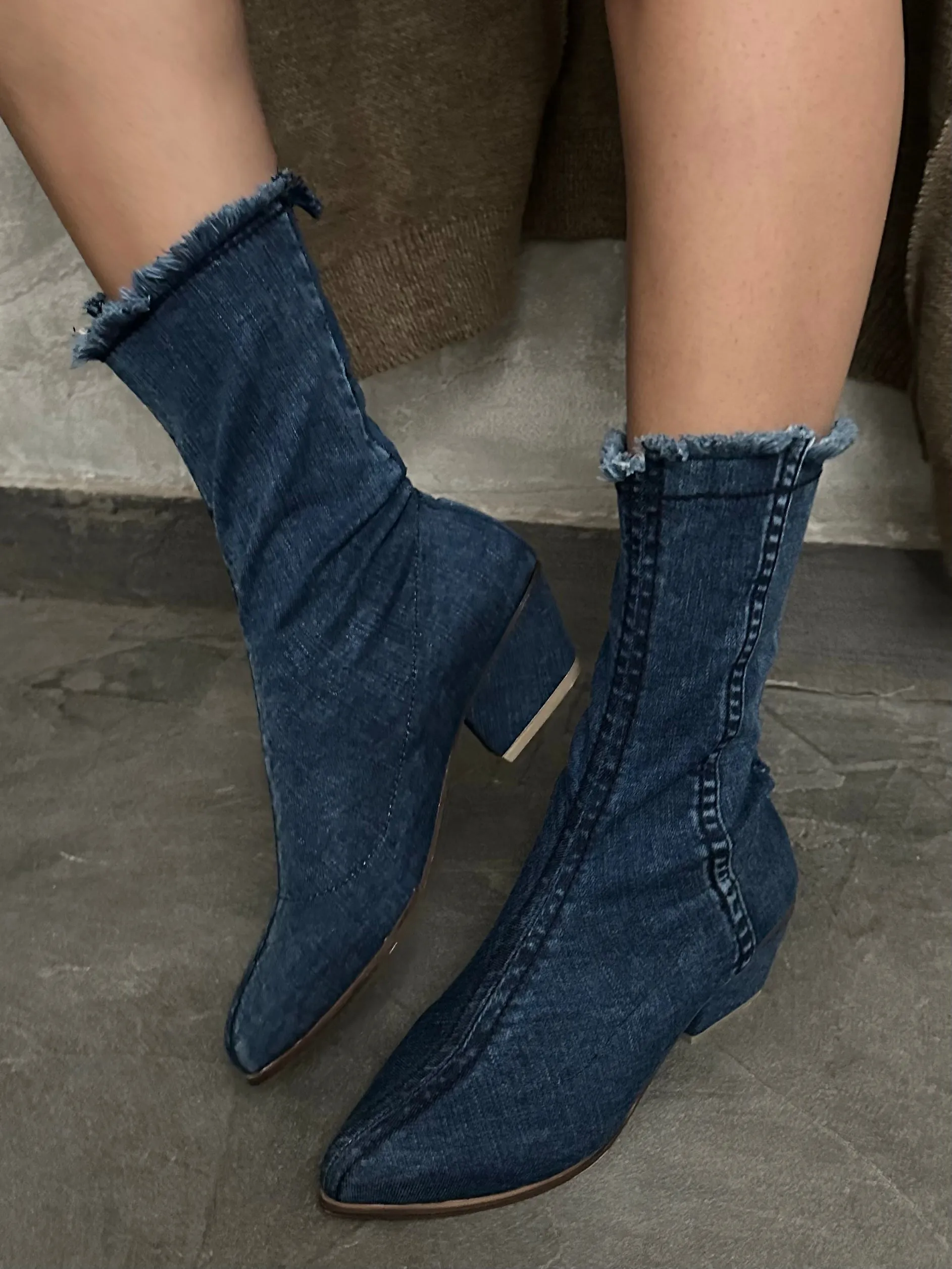 Denim Fringe Boots