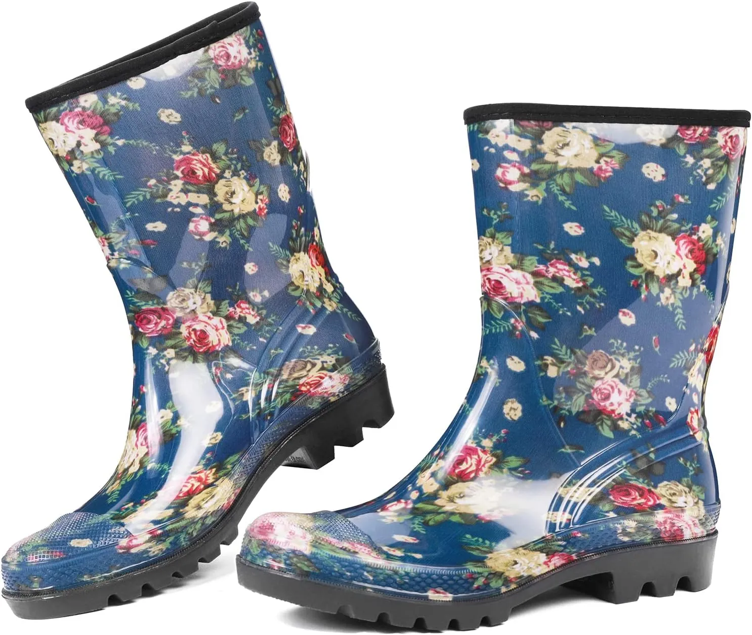 DKSUKO Waterproof Womens Rain Boots insulated,Lightweight Rubber fashion Boots in Gardening,Warm and Comfortable Wide Calf Rain Boots with Glossy in Outdoor