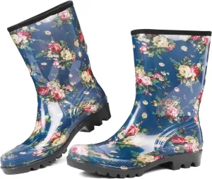 DKSUKO Waterproof Womens Rain Boots insulated,Lightweight Rubber fashion Boots in Gardening,Warm and Comfortable Wide Calf Rain Boots with Glossy in Outdoor