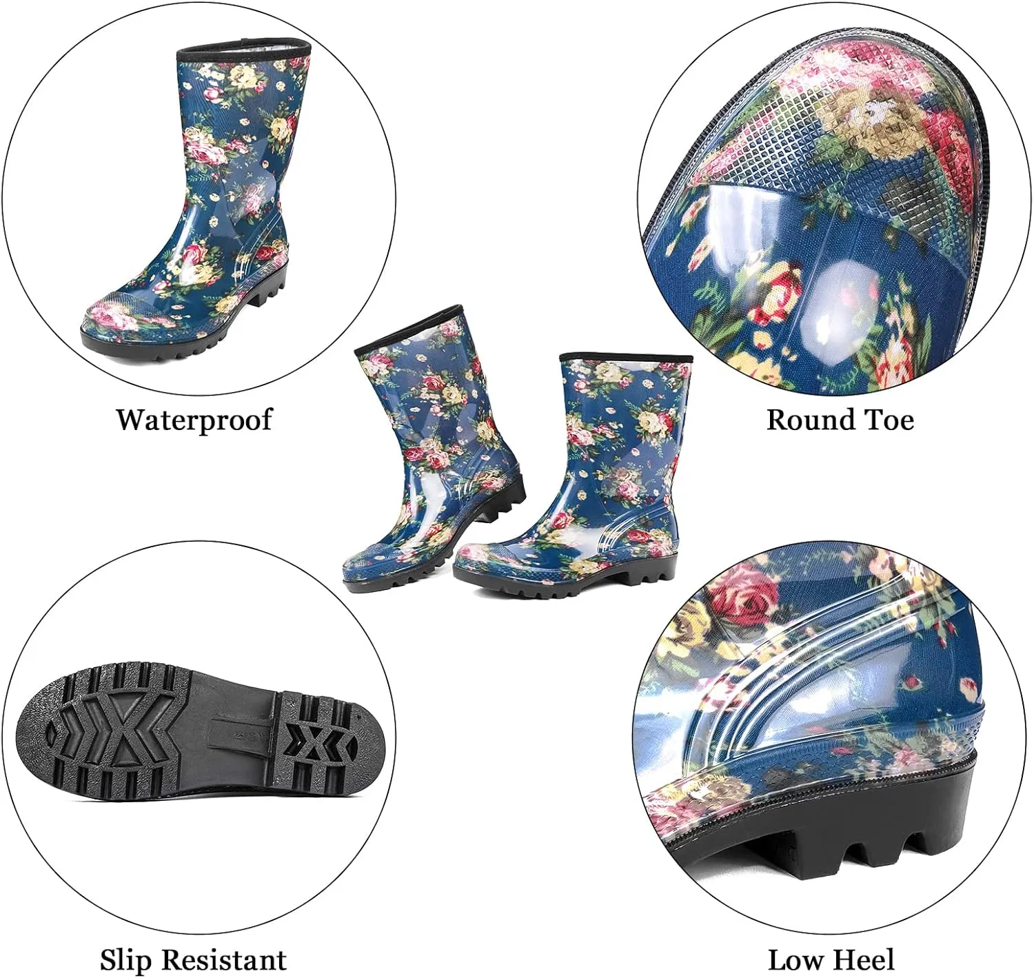 DKSUKO Waterproof Womens Rain Boots insulated,Lightweight Rubber fashion Boots in Gardening,Warm and Comfortable Wide Calf Rain Boots with Glossy in Outdoor