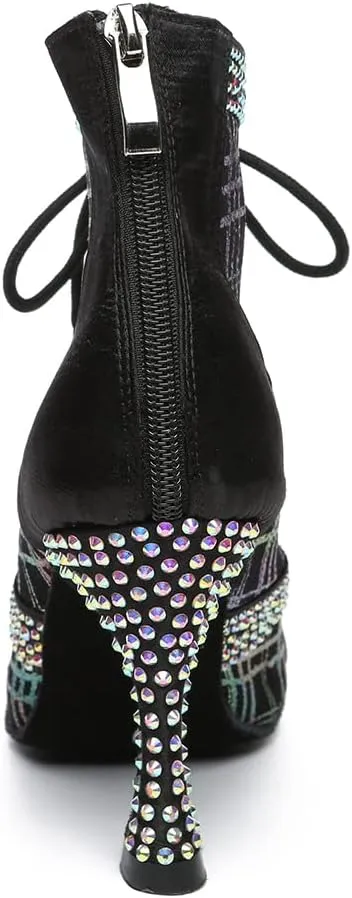 DKZSYIM Women Rhinestone Ballroom Dance Shoes Latin Salsa Perfermence Practice Dancing Shoes,Model YCL433