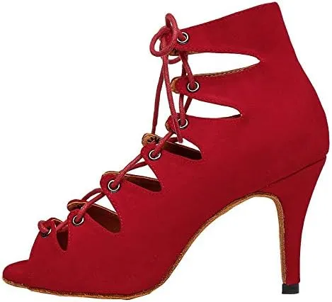 DKZSYIM Women's Latin Dance Shoes,Lace-up Salsa Party Wedding Ankle Boot Sandals,Model YCL361
