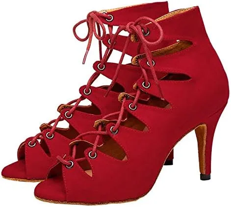 DKZSYIM Women's Latin Dance Shoes,Lace-up Salsa Party Wedding Ankle Boot Sandals,Model YCL361