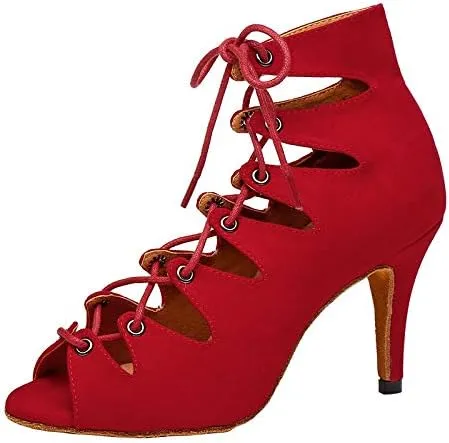 DKZSYIM Women's Latin Dance Shoes,Lace-up Salsa Party Wedding Ankle Boot Sandals,Model YCL361