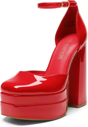 DREAM PAIRS Womens High Chunky Platform Closed Toe Block Heels Square Toe Ankle Strap Dress Wedding Party Pumps Shoes Aurelia