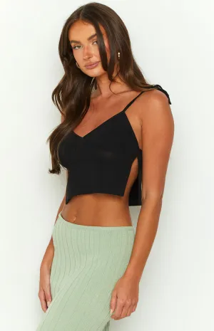 Esse Black Side Split Crop Top