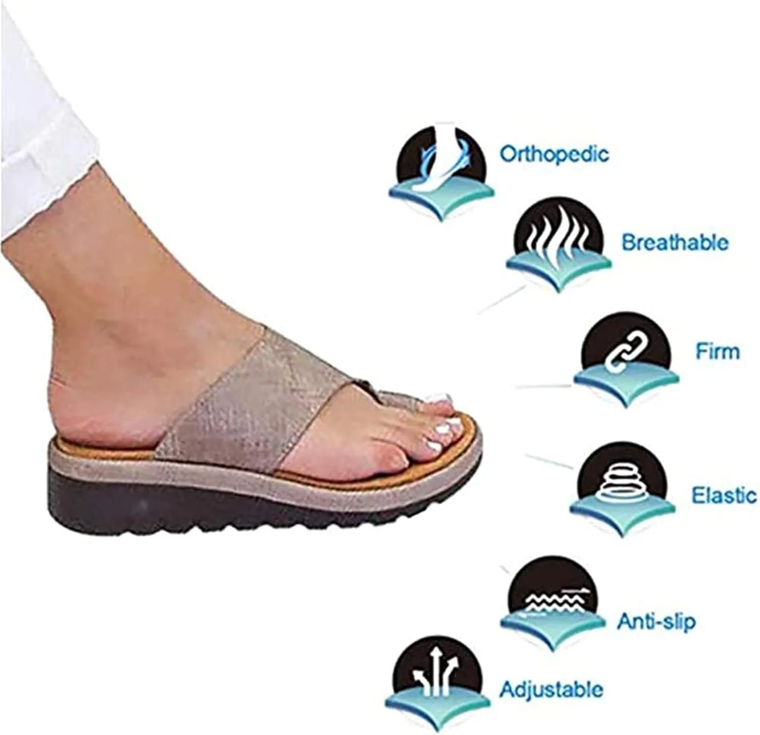 FFMA Sandals Women Summer Orthopedic Sandals Open Toe Leather Flat Sole Sandal Bonnie Shoes Casual Corrector Sandals for Summer Outdoor Hiking Walking Beach Sandals,White,EU35/US4.5