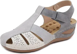 FFMA Women's Round Toe Ballet Flats Women's Closed Toe Sandals Summer Casual Hollow Orthopedic Slope Heel Shoes Arch Support Flat Sandals,White,EU41/US9