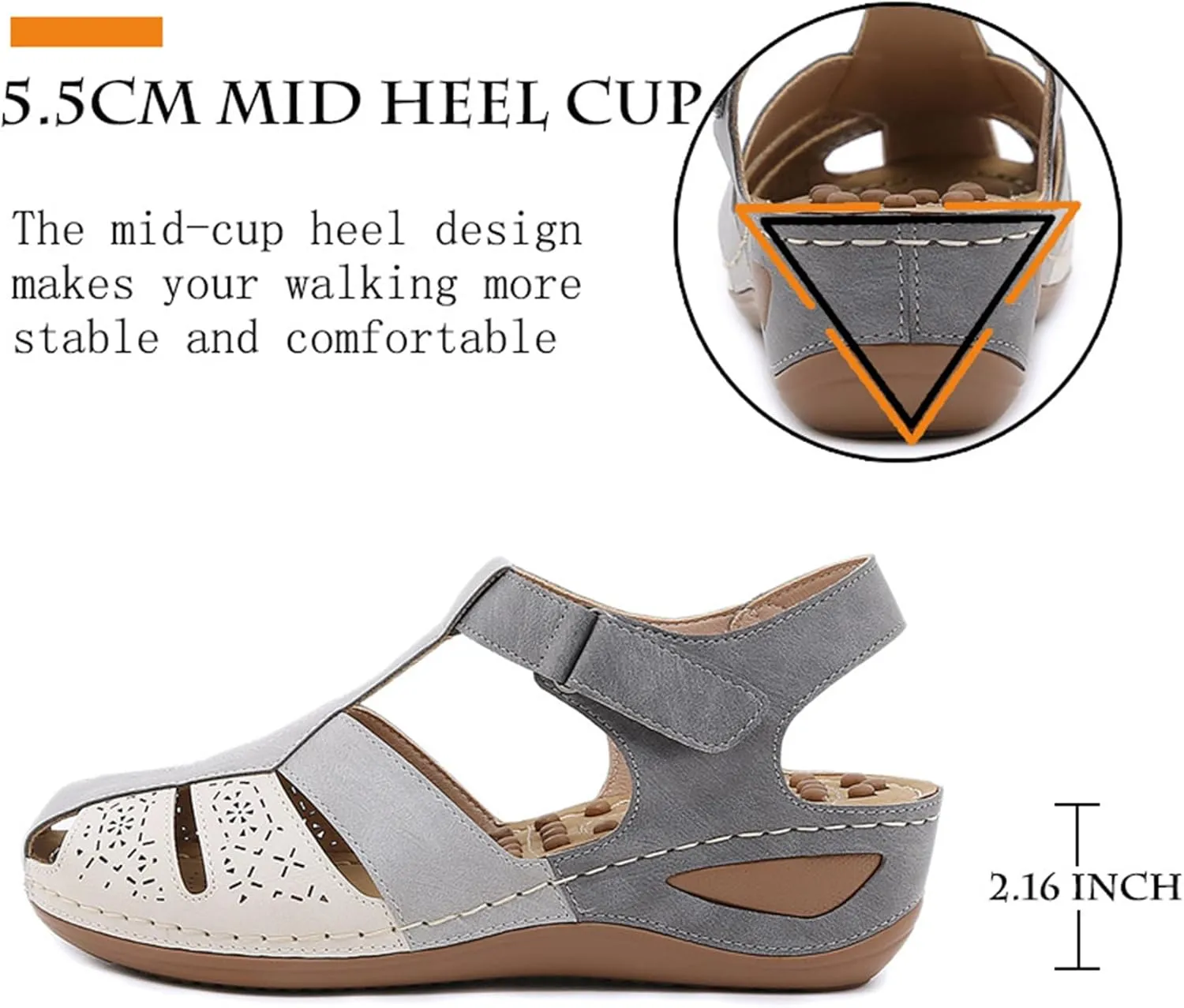 FFMA Women's Round Toe Ballet Flats Women's Closed Toe Sandals Summer Casual Hollow Orthopedic Slope Heel Shoes Arch Support Flat Sandals,White,EU41/US9