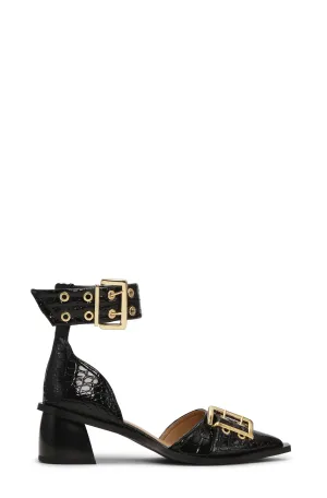 Ganni Feminine Buckle Open Cut Pump Patent Croco - Black