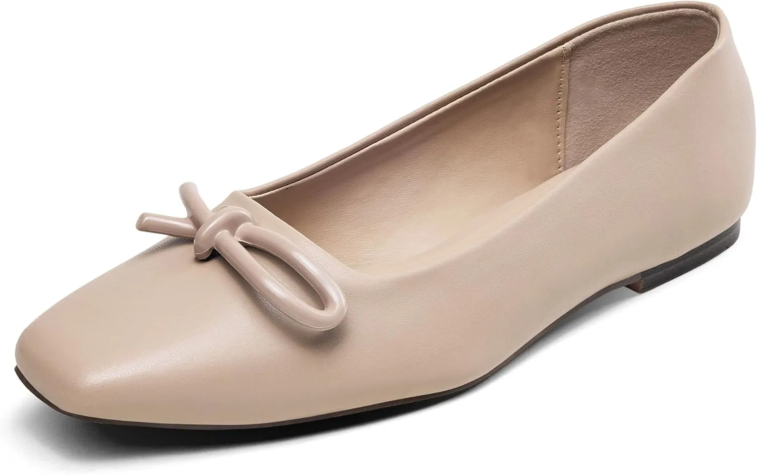 GENSHUO Women??s Square Toe Flats Metal Bow Slip On Ballet Flats Comfort Low Heel Shoes Classic and Chic