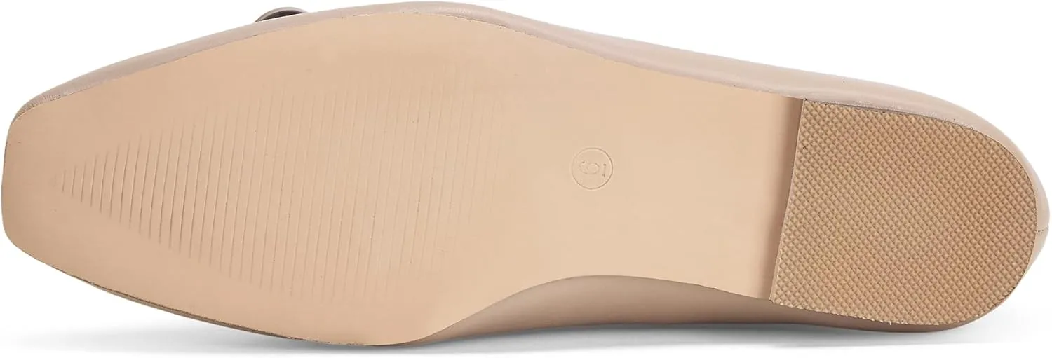 GENSHUO Women??s Square Toe Flats Metal Bow Slip On Ballet Flats Comfort Low Heel Shoes Classic and Chic