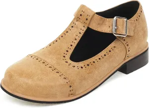 Gicoiz Round Toe Mary Jane Brogue Womens Block Low Heel Pumps