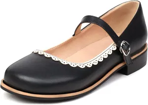 Gicoiz Round Toe Mary Jane Brogue Womens Block Low Heel Pumps