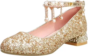 Girls Ankle Strap High Heels Big Kids Adorable parkle Mary Jane Dress Shoes Performance Wedding Pump Sandals