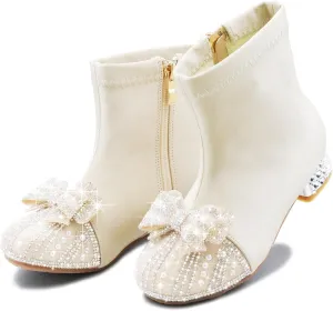 Girls Cowgirl Boots with the Pearls and Sparkle Rhinestone,Mid Calf Western Riding Cowboy Boots,Toddler Little Big Kid Sparkly Dress Up Shoes