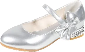 Girls Dress Mary Jane Flat Princess Wedding Party Bowknot Child Little/Big Kids School Low Heel Rhinestone Shoes