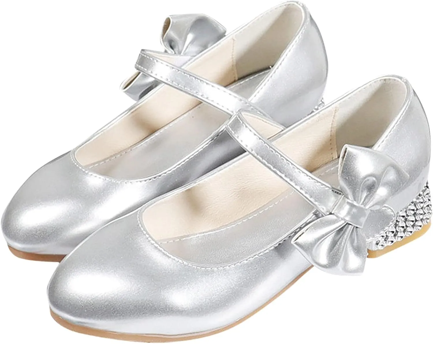 Girls Dress Mary Jane Flat Princess Wedding Party Bowknot Child Little/Big Kids School Low Heel Rhinestone Shoes