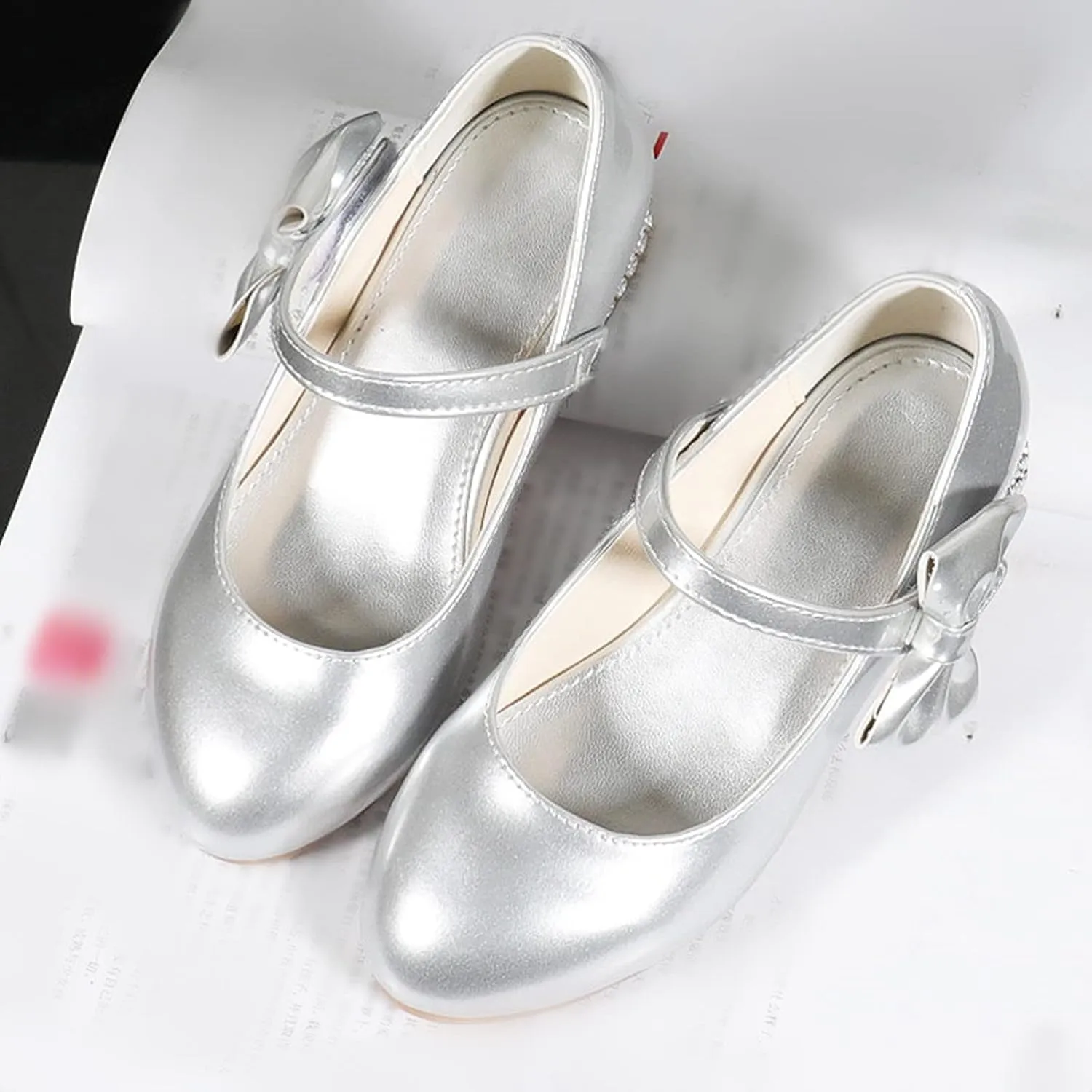 Girls Dress Mary Jane Flat Princess Wedding Party Bowknot Child Little/Big Kids School Low Heel Rhinestone Shoes