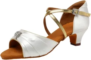 Girls Latin Dance Shoes Low Heel Toddler Kids Salsa Ballroom Dancing Shoes Practice Professional Performance, Model EM-1030-4