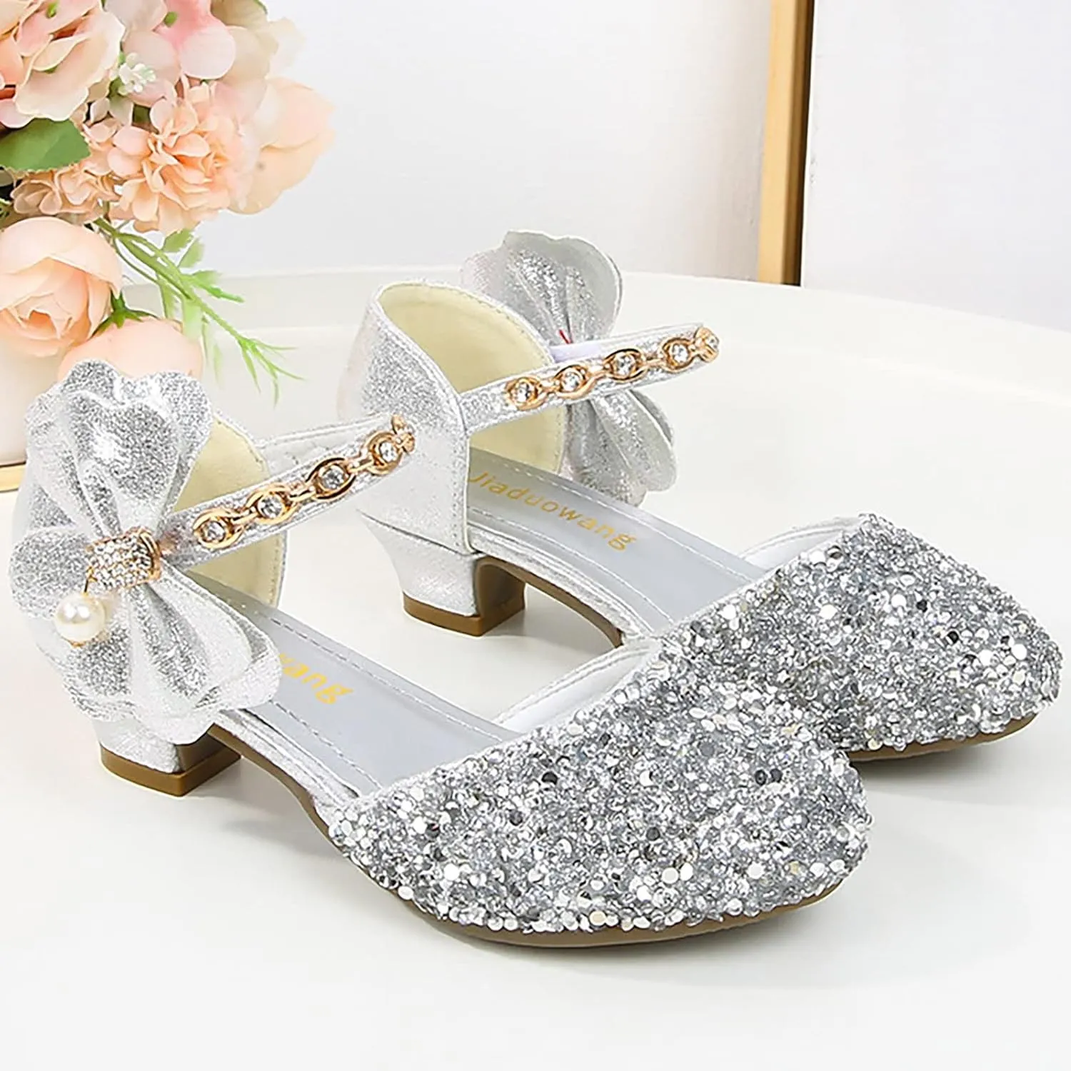 Girls Low Heel Sparkly Dress Shoes Mary Jane Flower Girls Wedding Birthday Pary Dress Shoes Big Girls Sandals Size 3