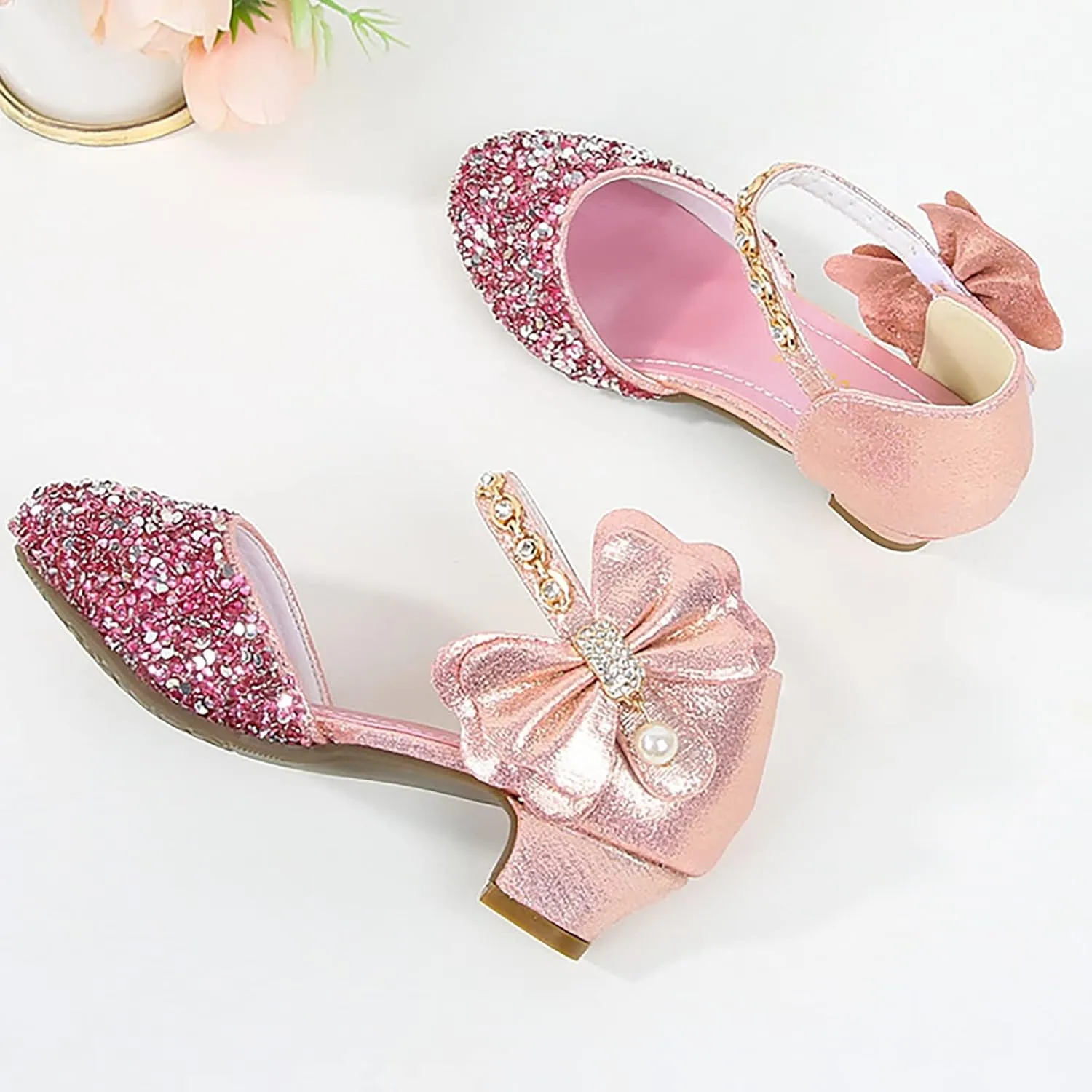 Girls Low Heel Sparkly Dress Shoes Mary Jane Flower Girls Wedding Birthday Pary Dress Shoes Big Girls Sandals Size 3