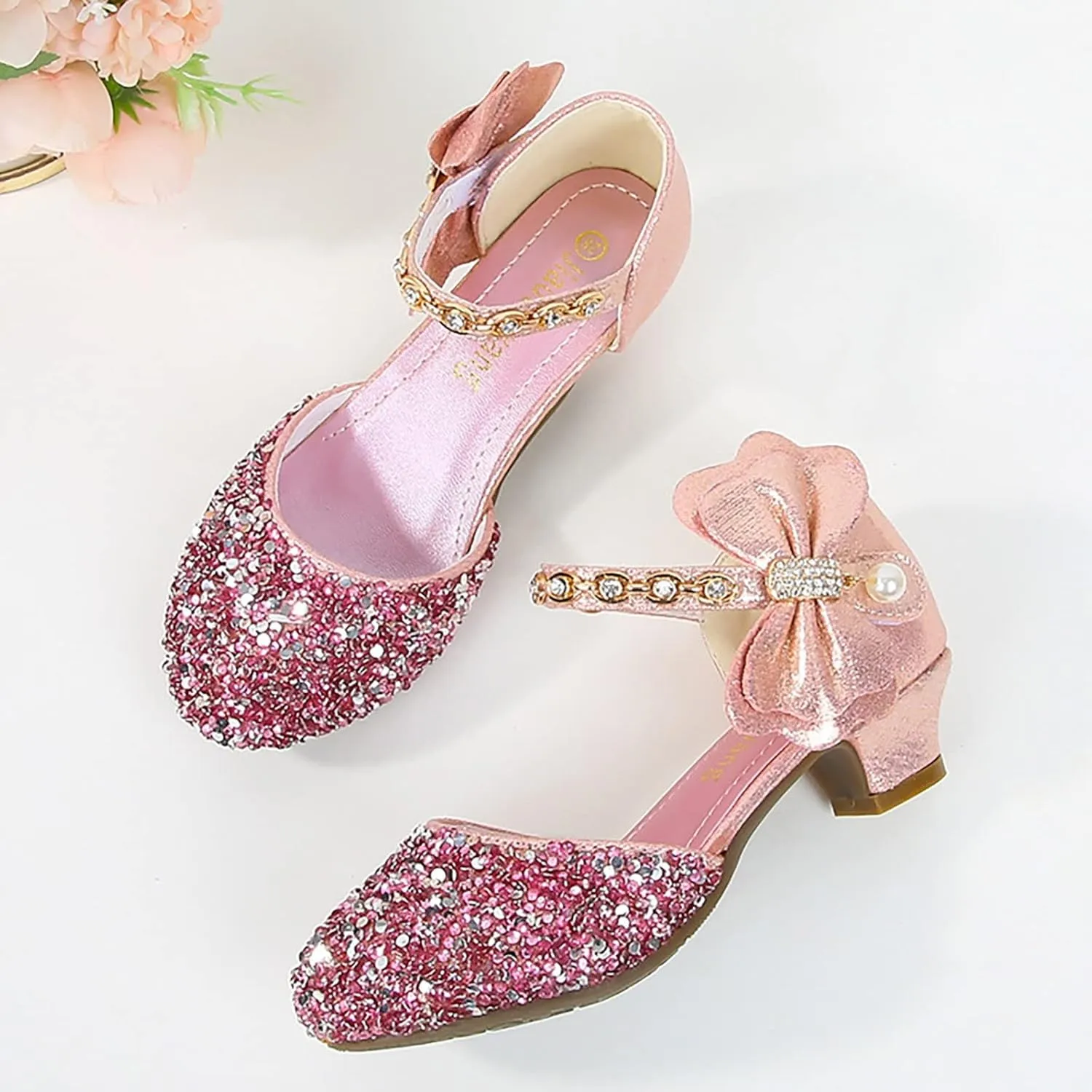 Girls Low Heel Sparkly Dress Shoes Mary Jane Flower Girls Wedding Birthday Pary Dress Shoes Big Girls Sandals Size 3