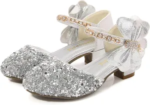 Girls Low Heel Sparkly Dress Shoes Mary Jane Flower Girls Wedding Birthday Pary Dress Shoes Big Girls Sandals Size 3