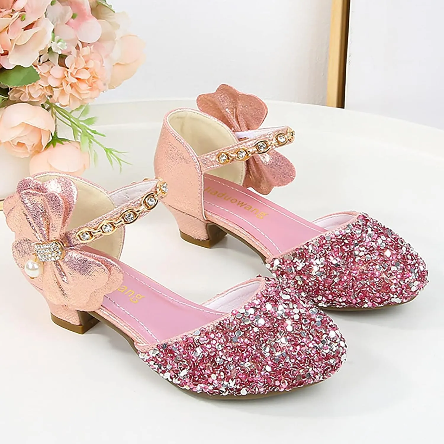 Girls Low Heel Sparkly Dress Shoes Mary Jane Flower Girls Wedding Birthday Pary Dress Shoes Big Girls Sandals Size 3