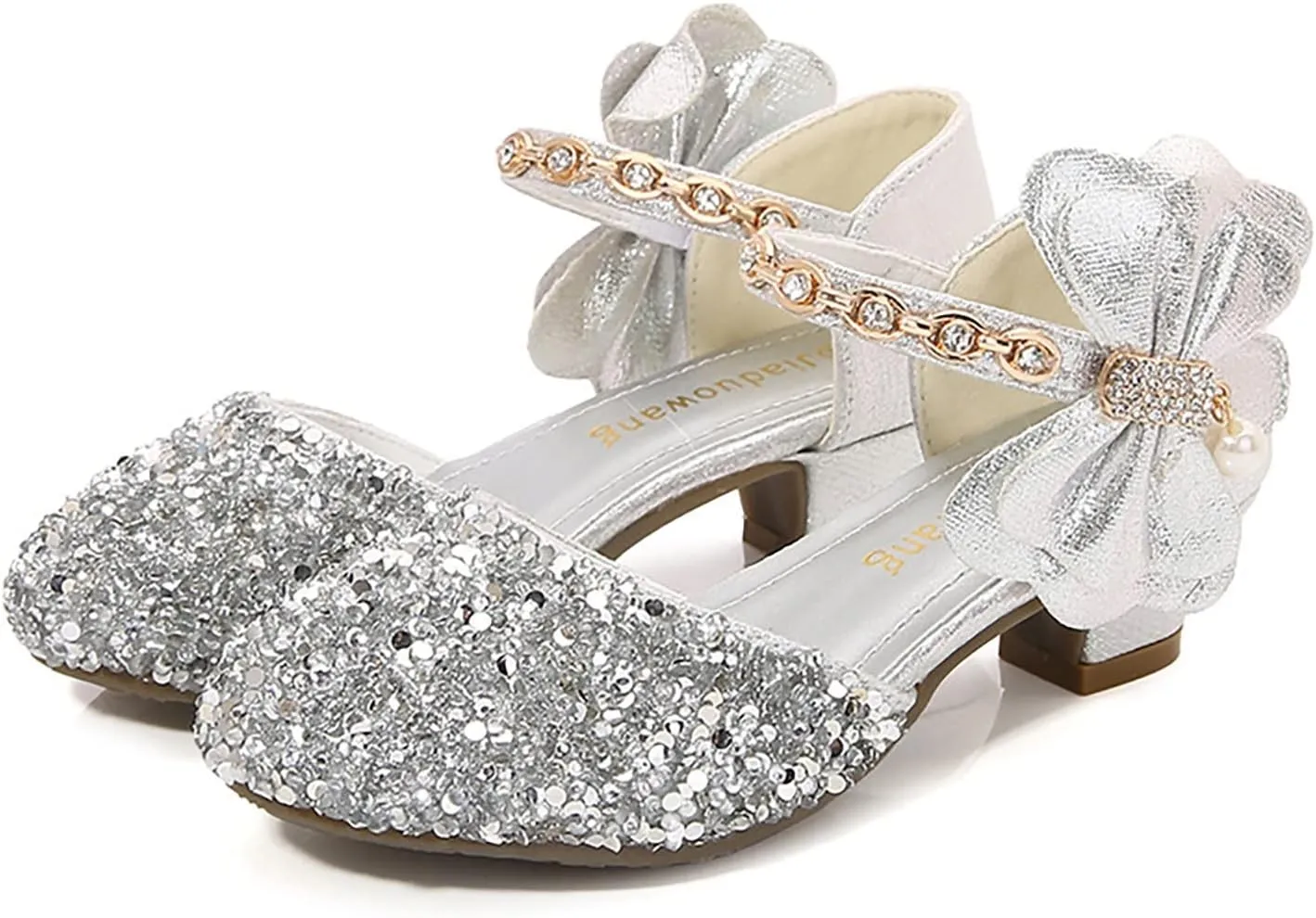Girls Low Heel Sparkly Dress Shoes Mary Jane Flower Girls Wedding Birthday Pary Dress Shoes Big Girls Sandals Size 3