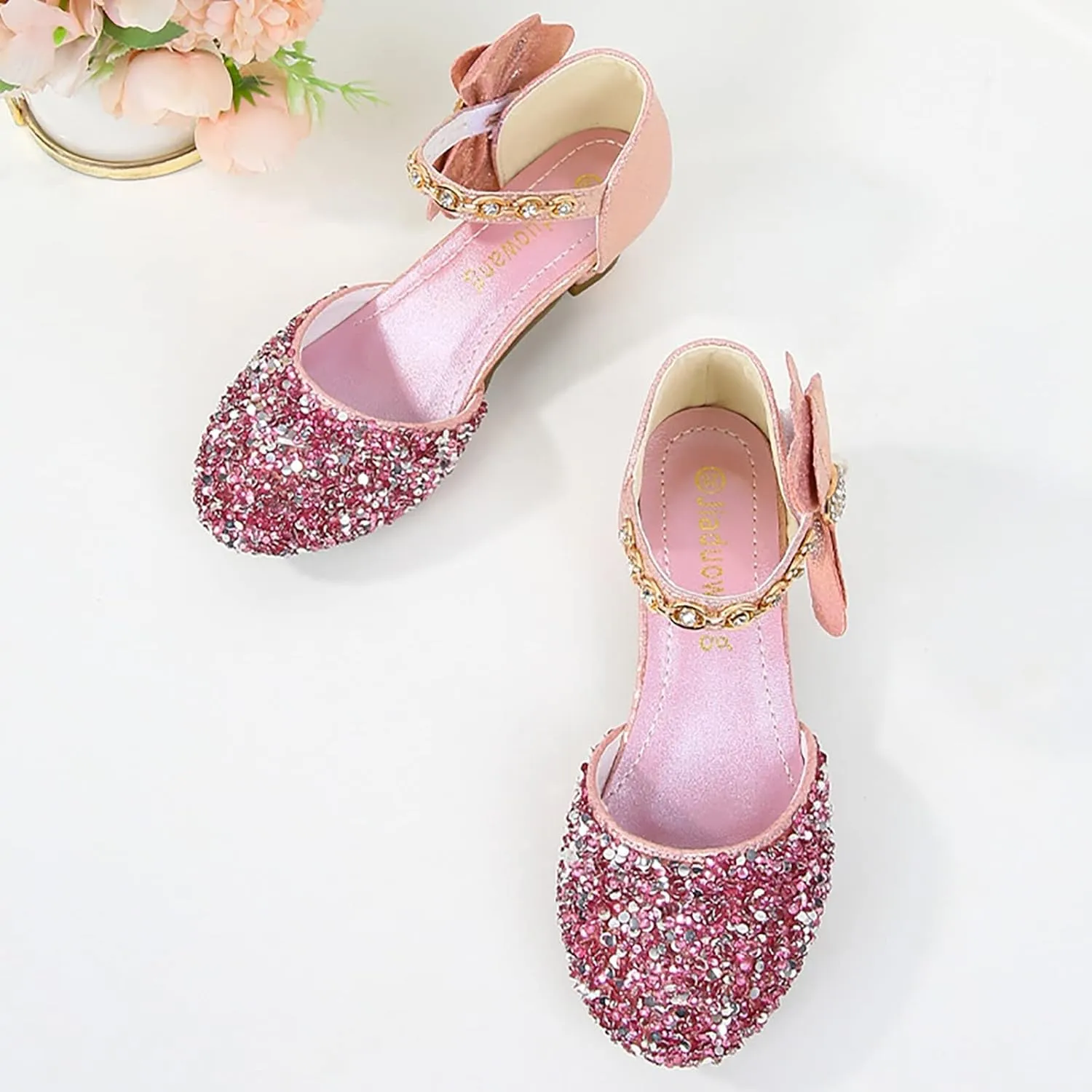 Girls Low Heel Sparkly Dress Shoes Mary Jane Flower Girls Wedding Birthday Pary Dress Shoes Big Girls Sandals Size 3