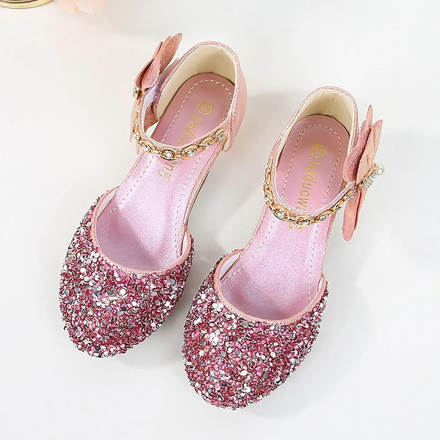 Girls Low Heel Sparkly Dress Shoes Mary Jane Flower Girls Wedding Birthday Pary Dress Shoes Big Girls Sandals Size 3