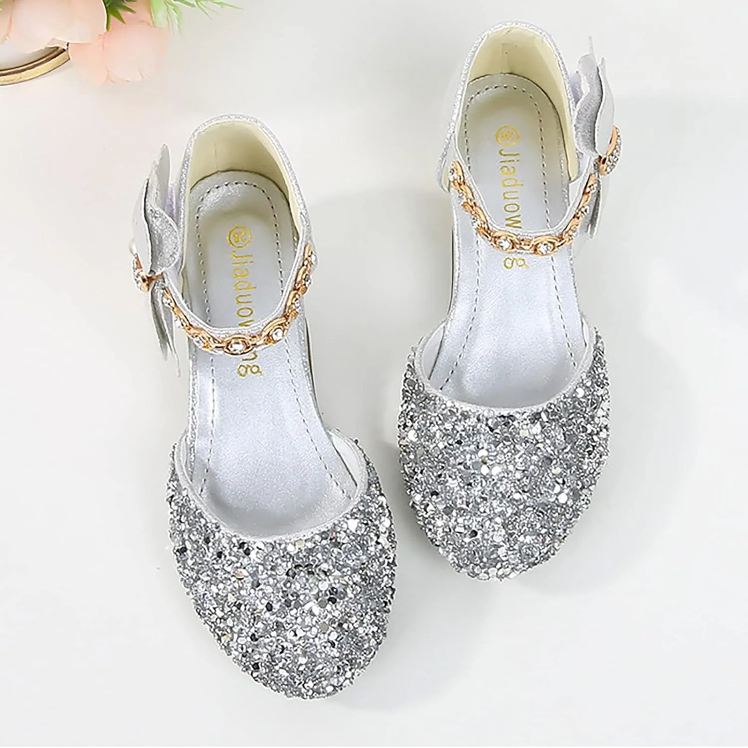 Girls Low Heel Sparkly Dress Shoes Mary Jane Flower Girls Wedding Birthday Pary Dress Shoes for Little/Big Kids