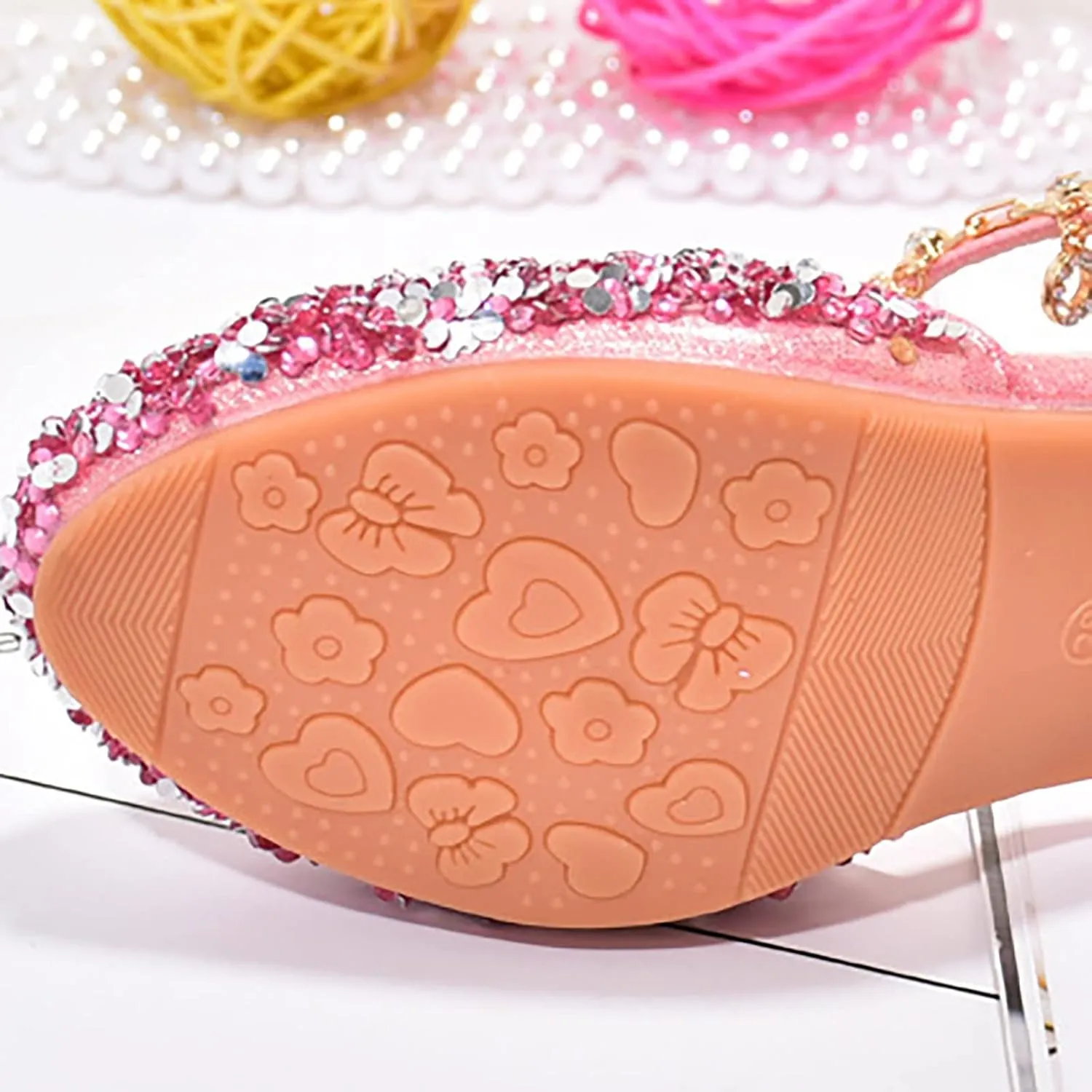 Girls Low Heeled Dress Shoes Rhinestone Bows Low Heel Princess Flower Wedding Party For Toddler Little Kid Kid Slider