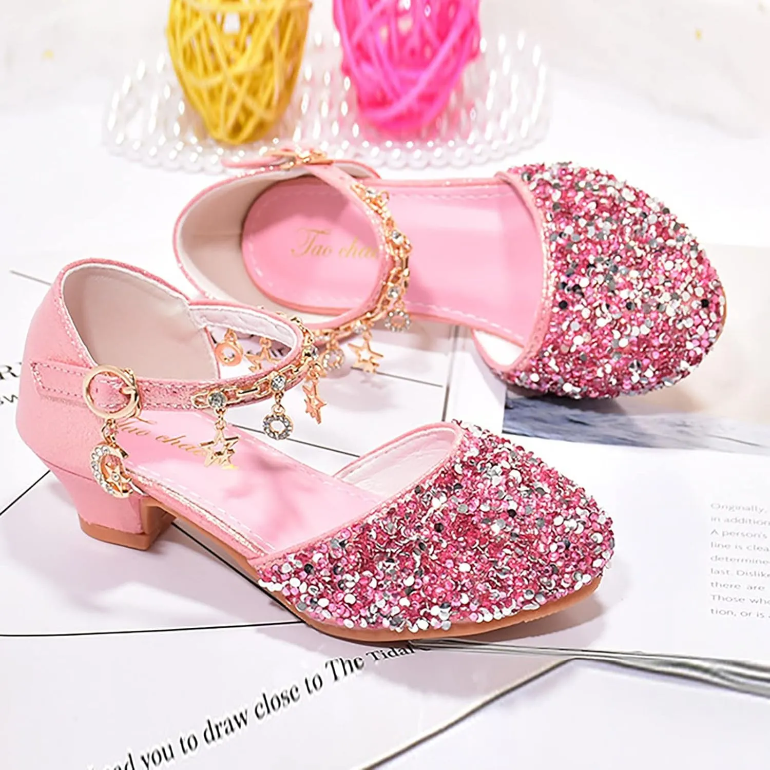 Girls Low Heeled Dress Shoes Rhinestone Bows Low Heel Princess Flower Wedding Party For Toddler Little Kid Kid Slider